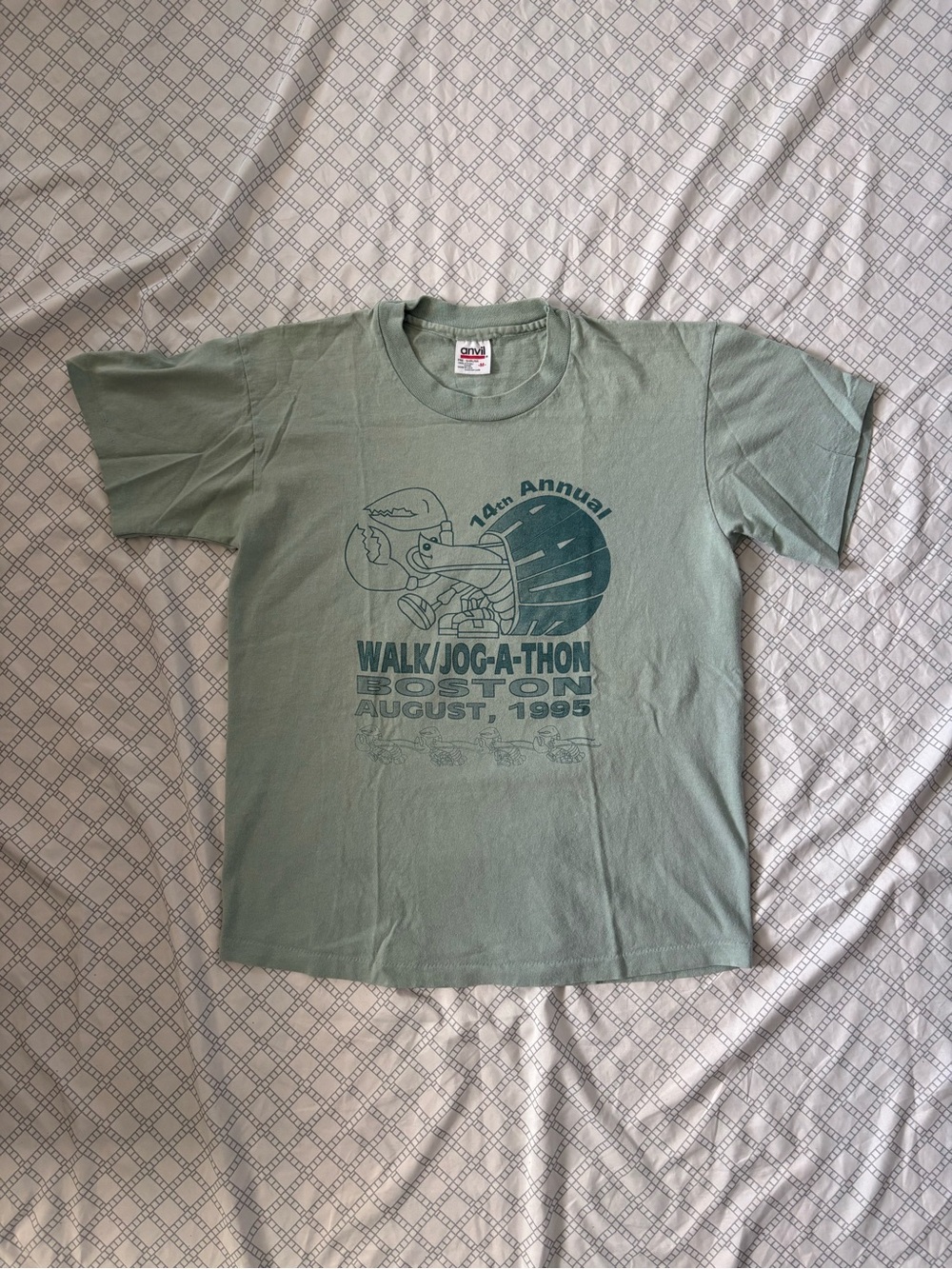 Vintage Anvil Walk/Jog-A-Thon Boston August 1995 Green Graphic T-Shirt